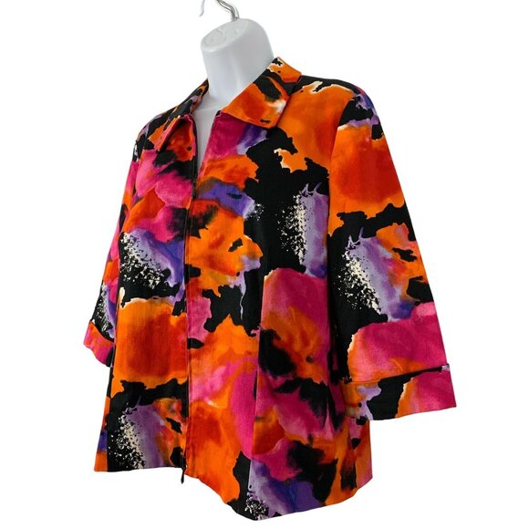 Laura Ashley Petite Womens Top 3/4 Sleeve Blazer Jacket Full Zip Pockets Size LP - Picture 4 of 12